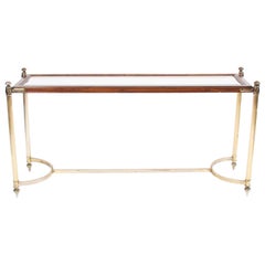 French 1960s Gilt Metal and Wood Console Table with Glass Shelves