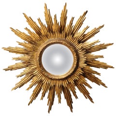 French 1960s Giltwood Three-Layered Sunburst Mirror with Convex Mirror Plate