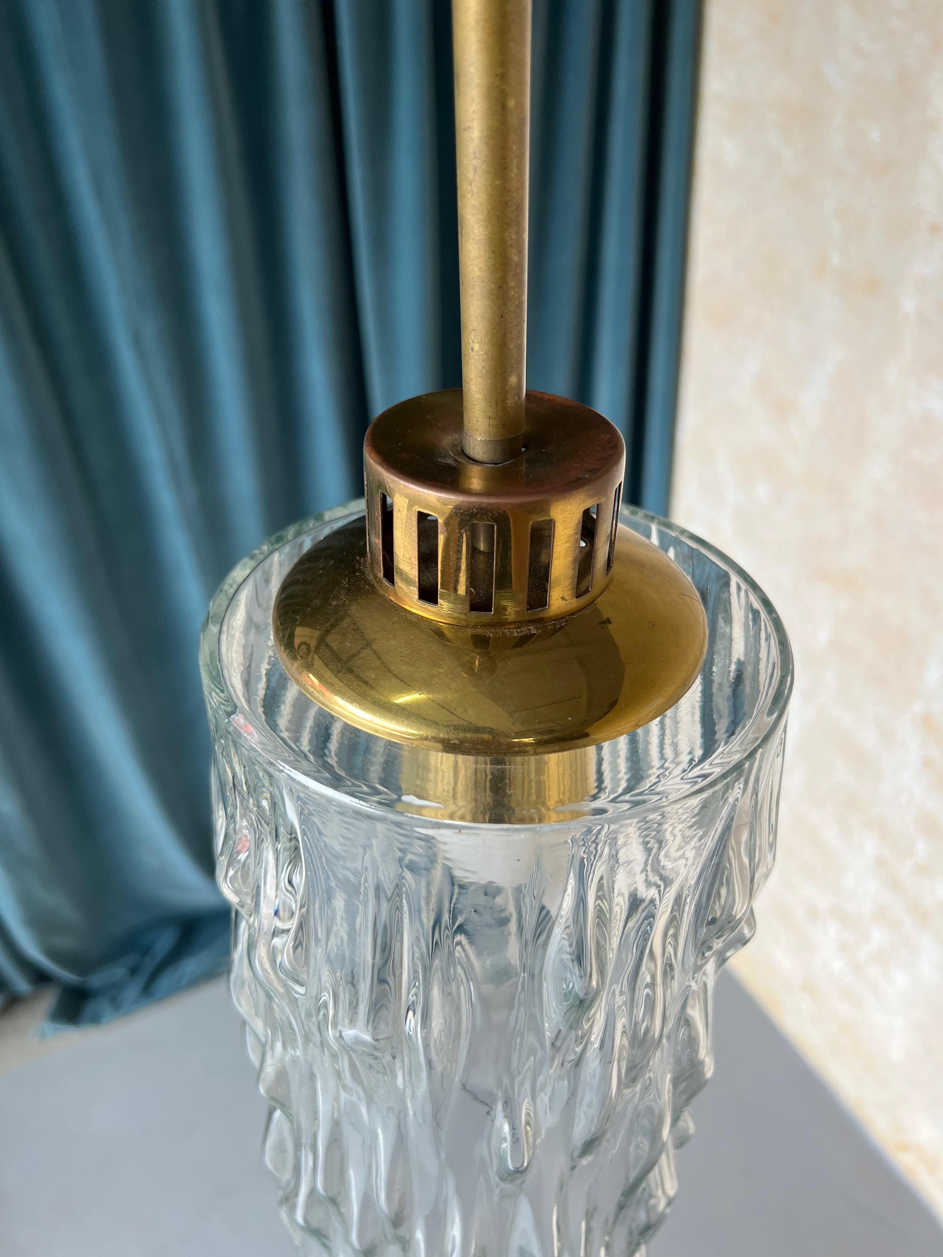 French 1960s Glass and Brass Hanging Pendant For Sale 5