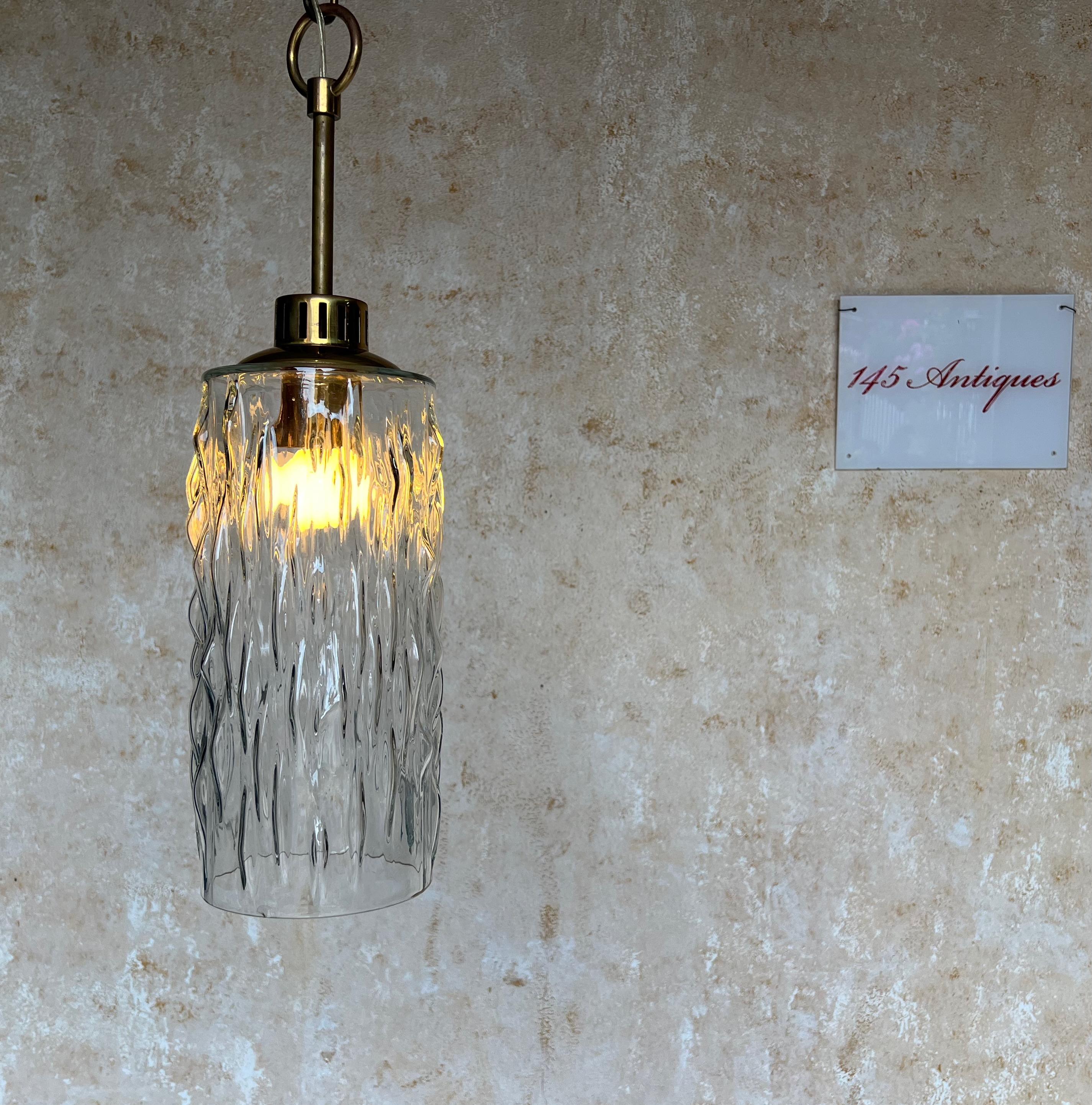 French 1960s Glass and Brass Hanging Pendant For Sale 6