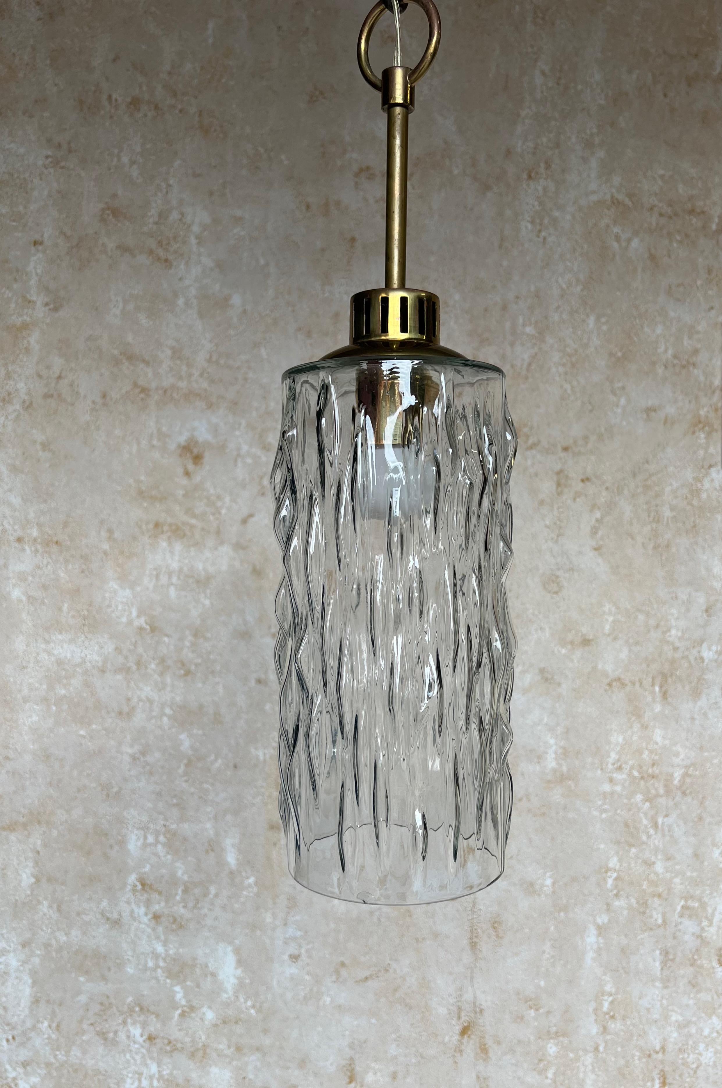 French 1960s Glass and Brass Hanging Pendant For Sale 7