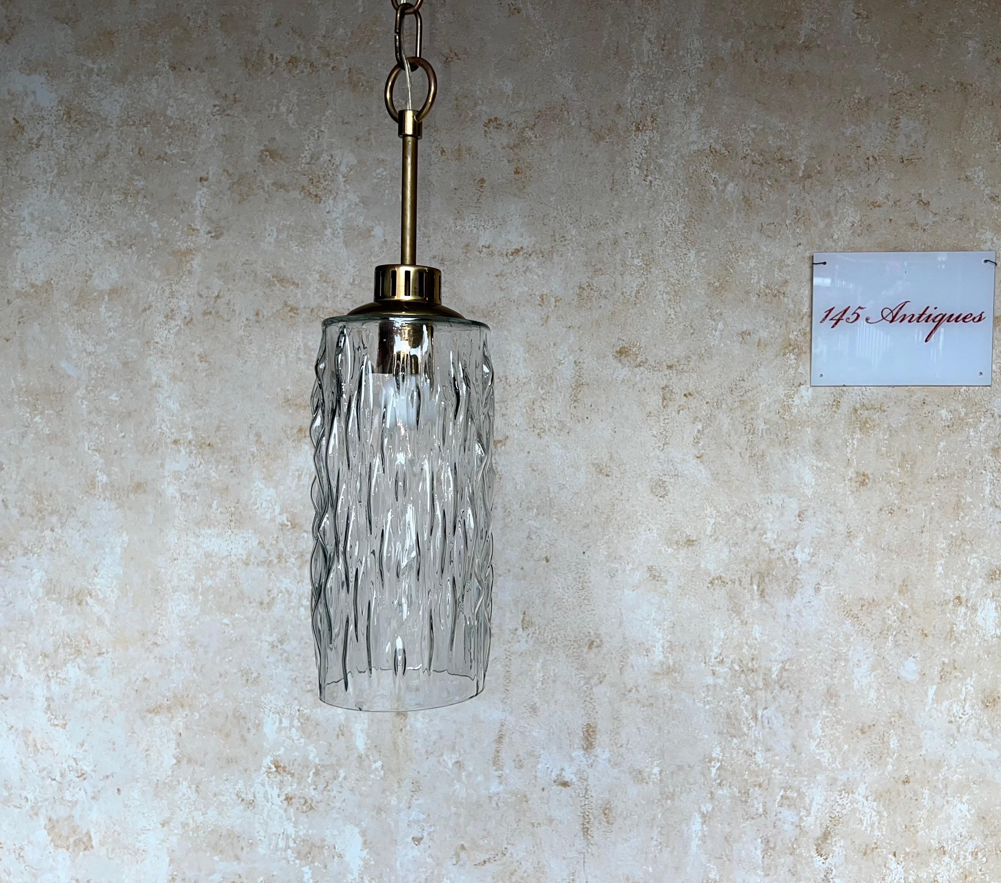 French 1960s Glass and Brass Hanging Pendant For Sale 9