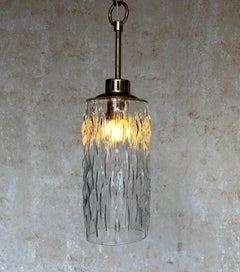 French 1960s Glass and Brass Hanging Pendant