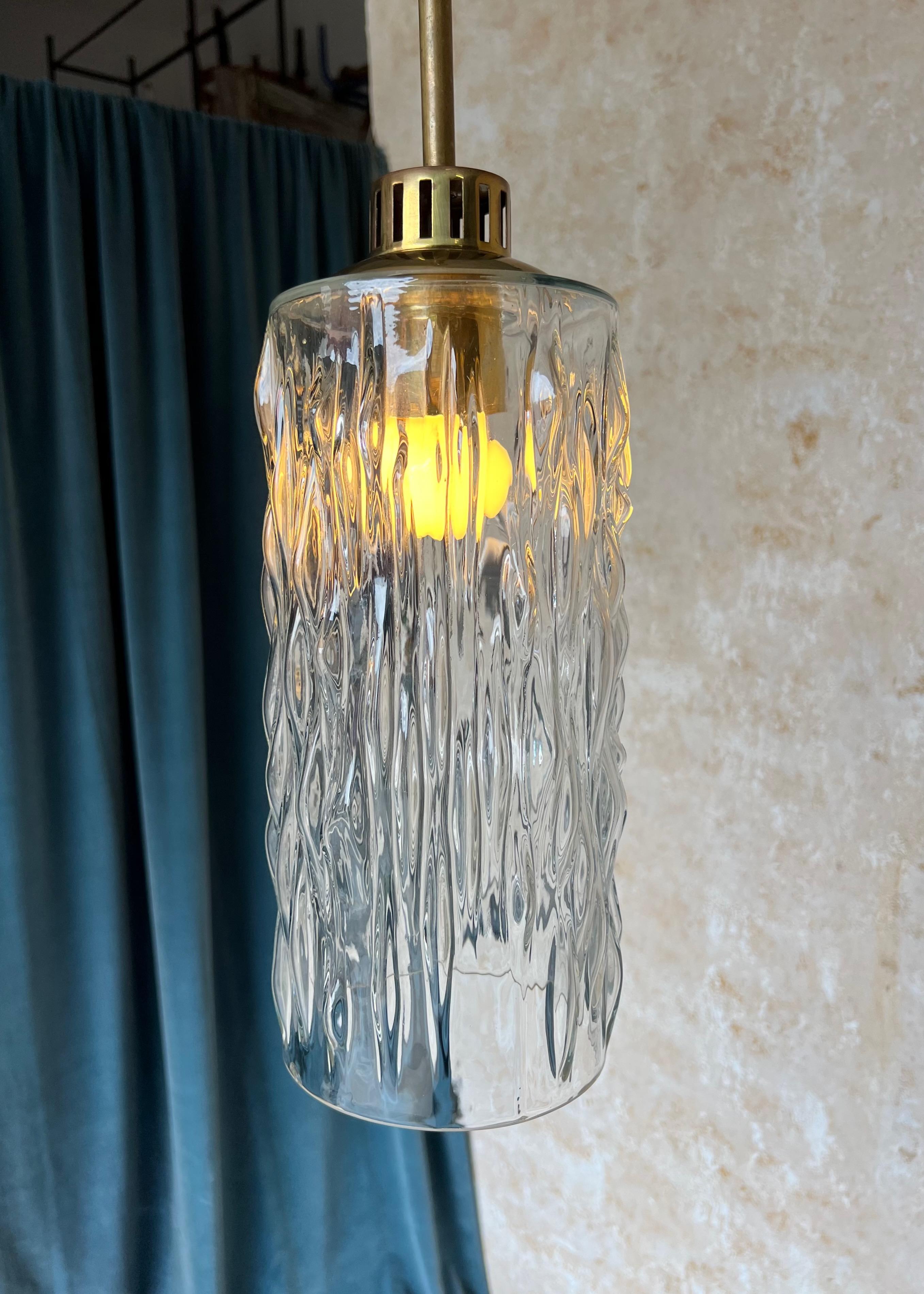 French 1960s Glass and Brass Hanging Pendant In Good Condition For Sale In Buchanan, NY