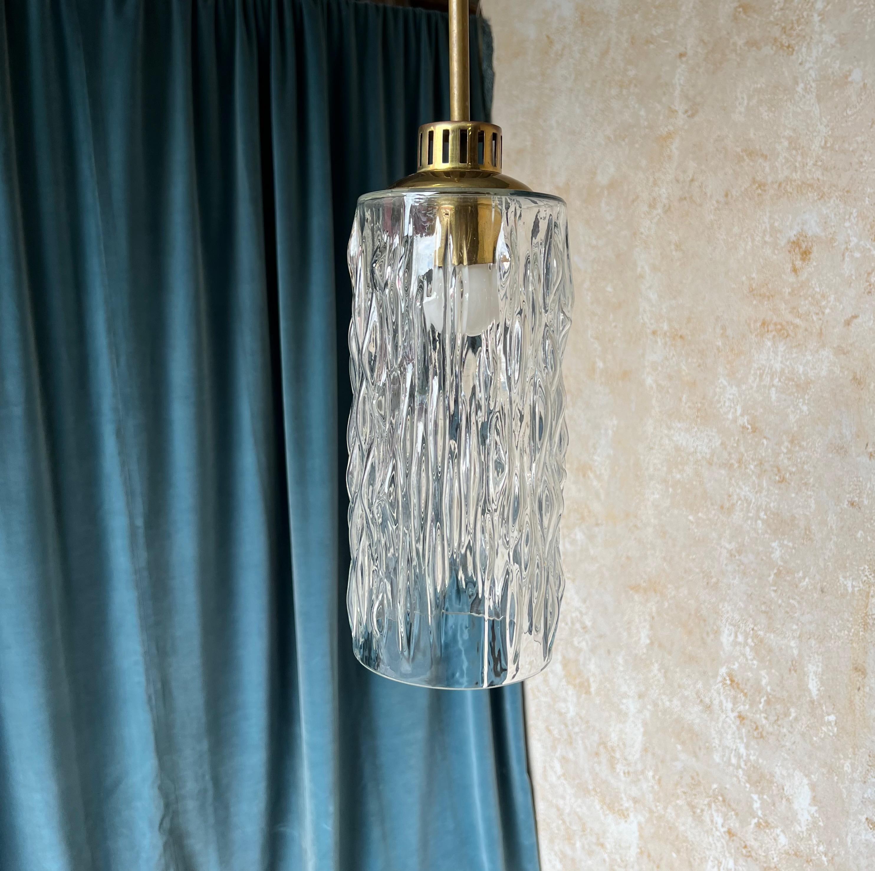 Mid-20th Century French 1960s Glass and Brass Hanging Pendant For Sale