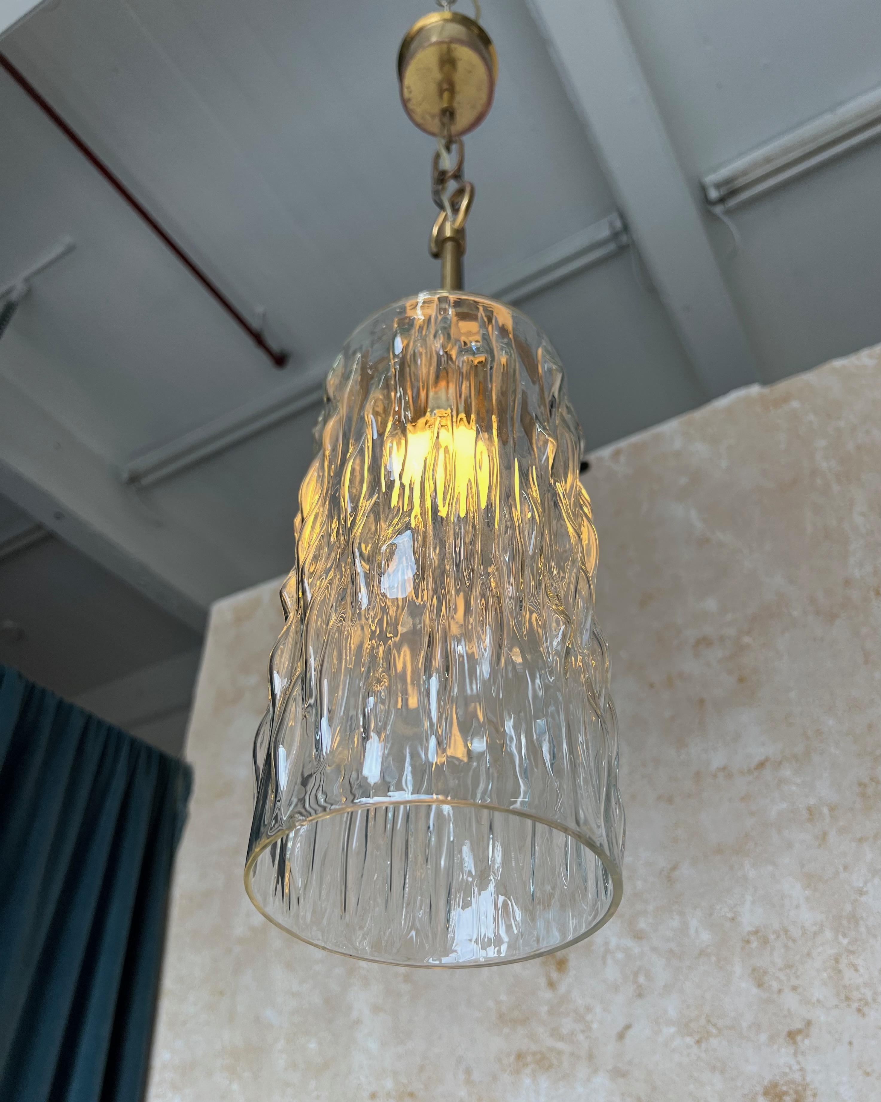 French 1960s Glass and Brass Hanging Pendant For Sale 1