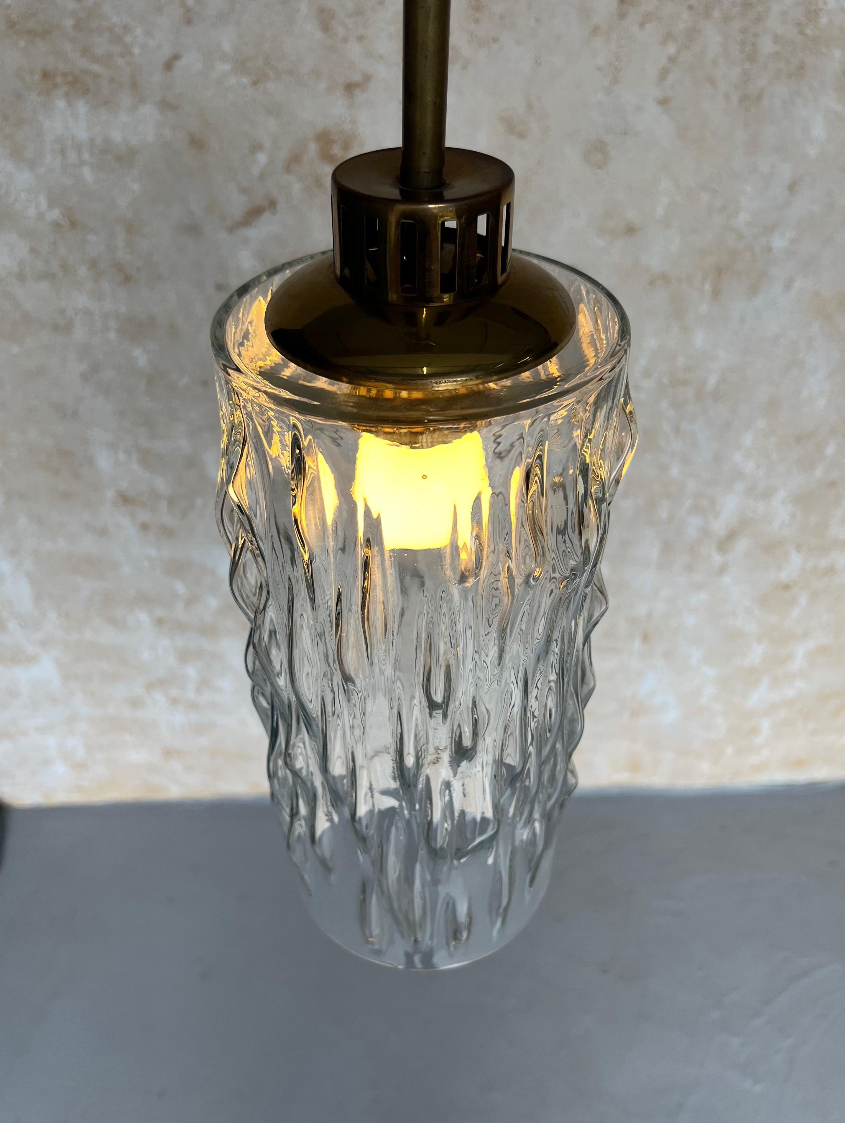 French 1960s Glass and Brass Hanging Pendant For Sale 2