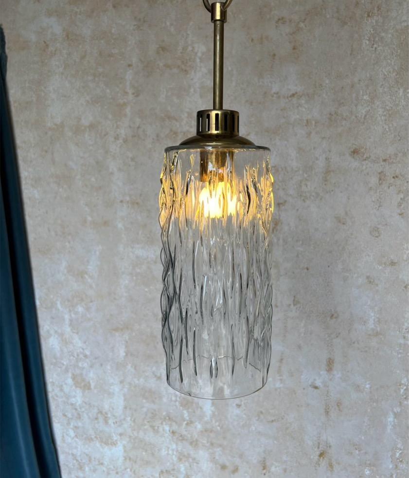 French 1960s Glass and Brass Hanging Pendant For Sale 4