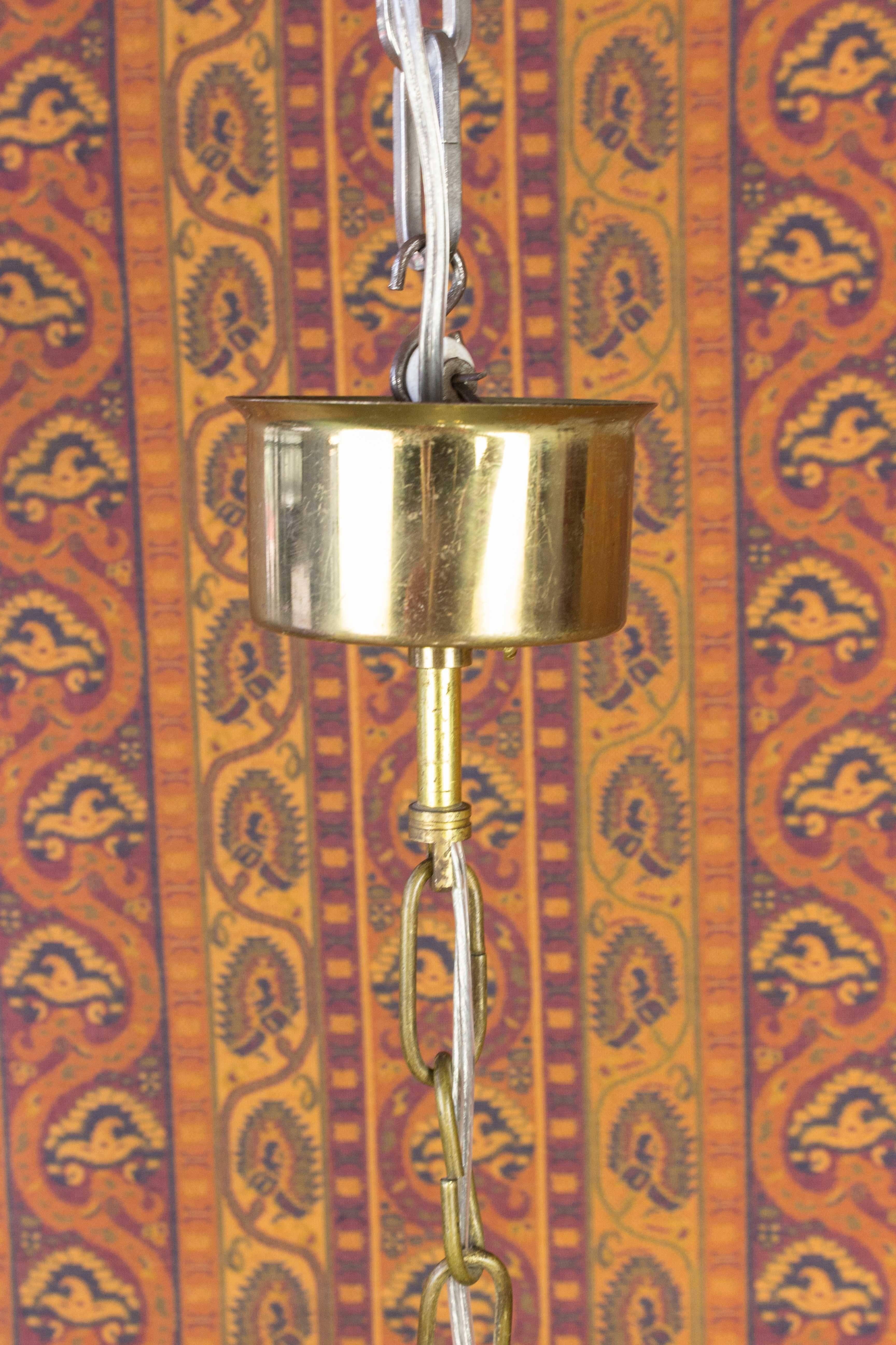 French 1960s Glass and Brass Hanging Pendant For Sale 3