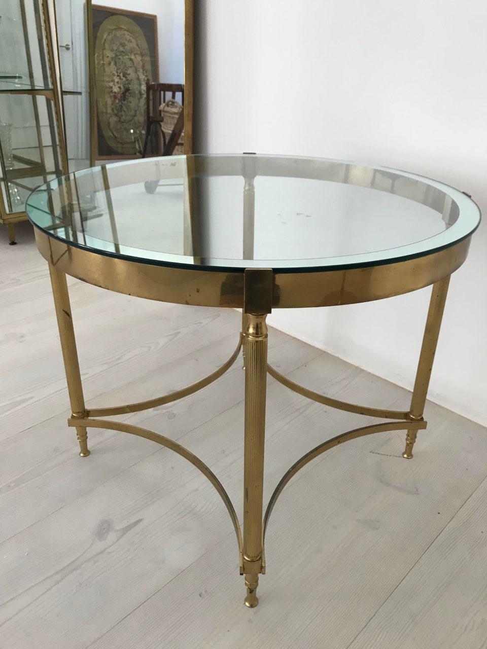 French 1960s Glass and Brass Round Coffee /Lamp Table 1