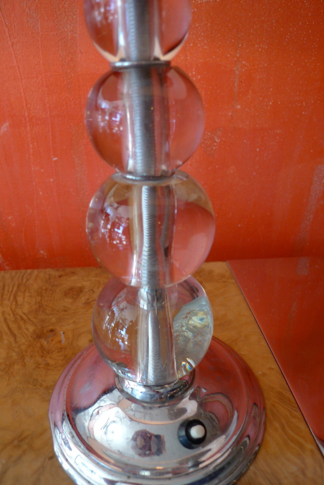 French 1960s Glass Table Lamp with Drum Shaped Linen Shade 1