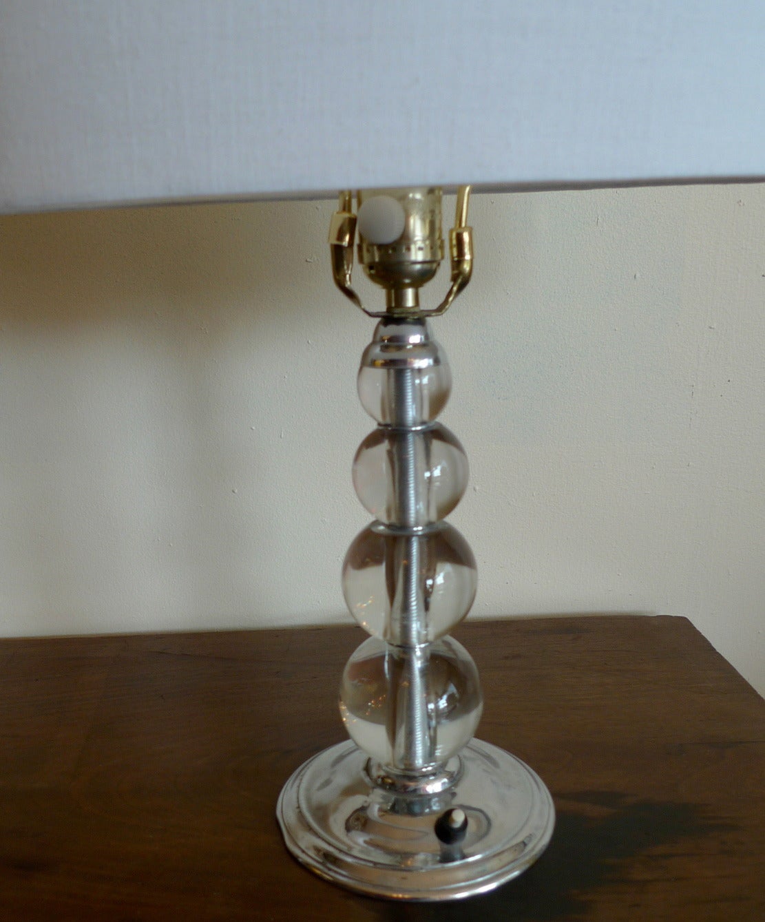 French 1960s Glass Table Lamp with Drum Shaped Linen Shade 3