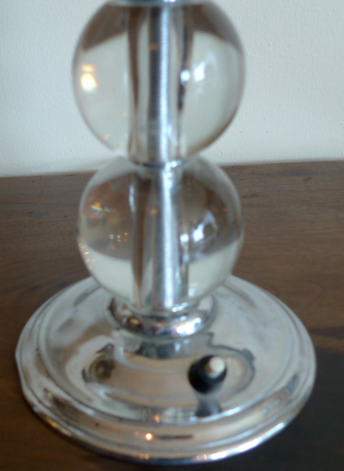 French 1960s Glass Table Lamp with Drum Shaped Linen Shade 5