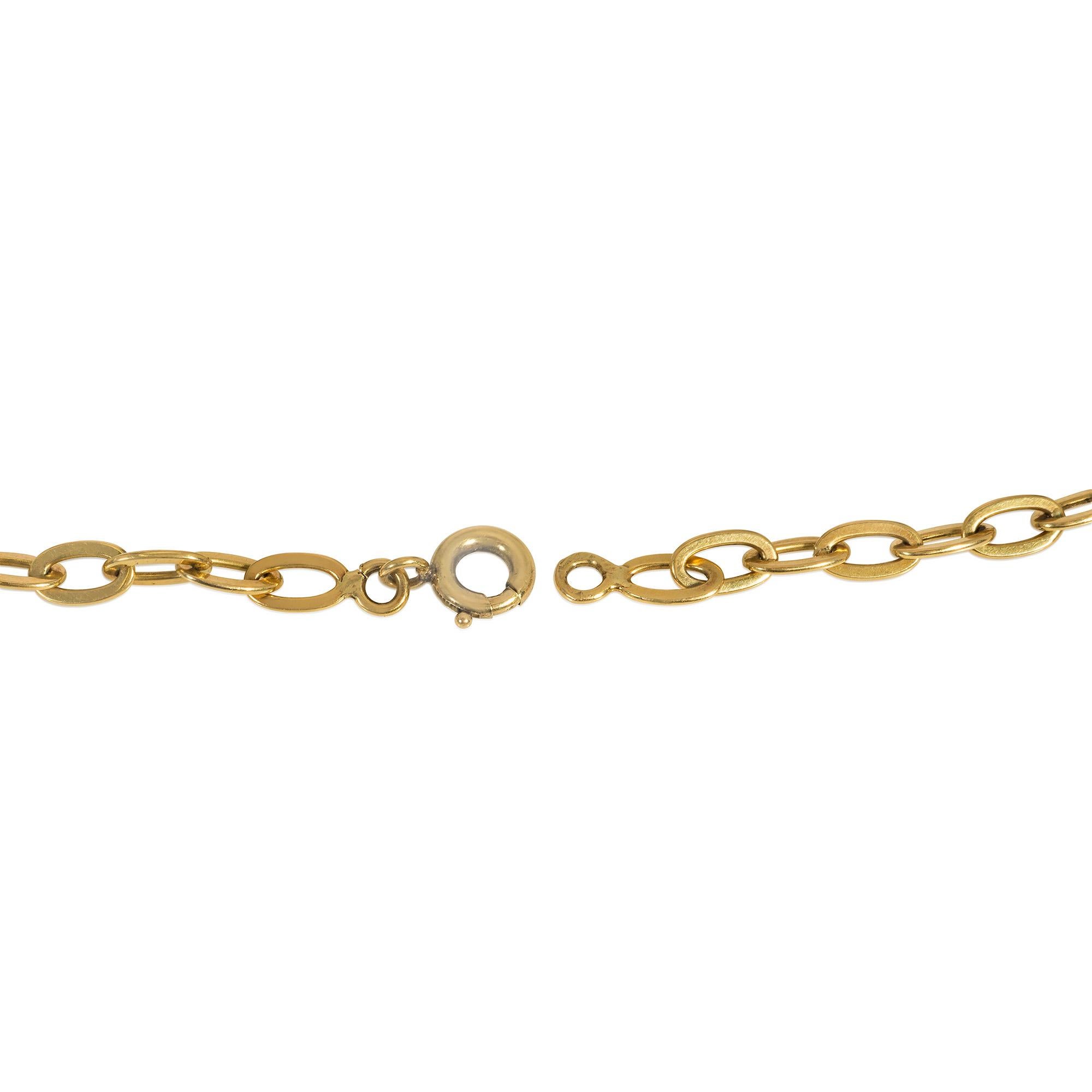 French 1960s Gold, Carved Malachite Bead, and Diamond Chain Necklace In Good Condition For Sale In New York, NY