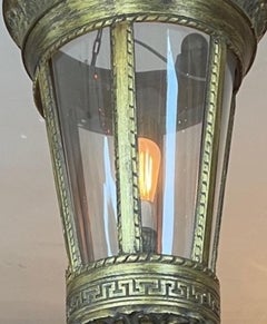 French 1960s Gold Painted Wood and Glass Suspension Light with One Centre Light