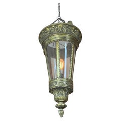 Retro French 1960s Gold Painted Wood and Glass Suspension Light with One Centre Light