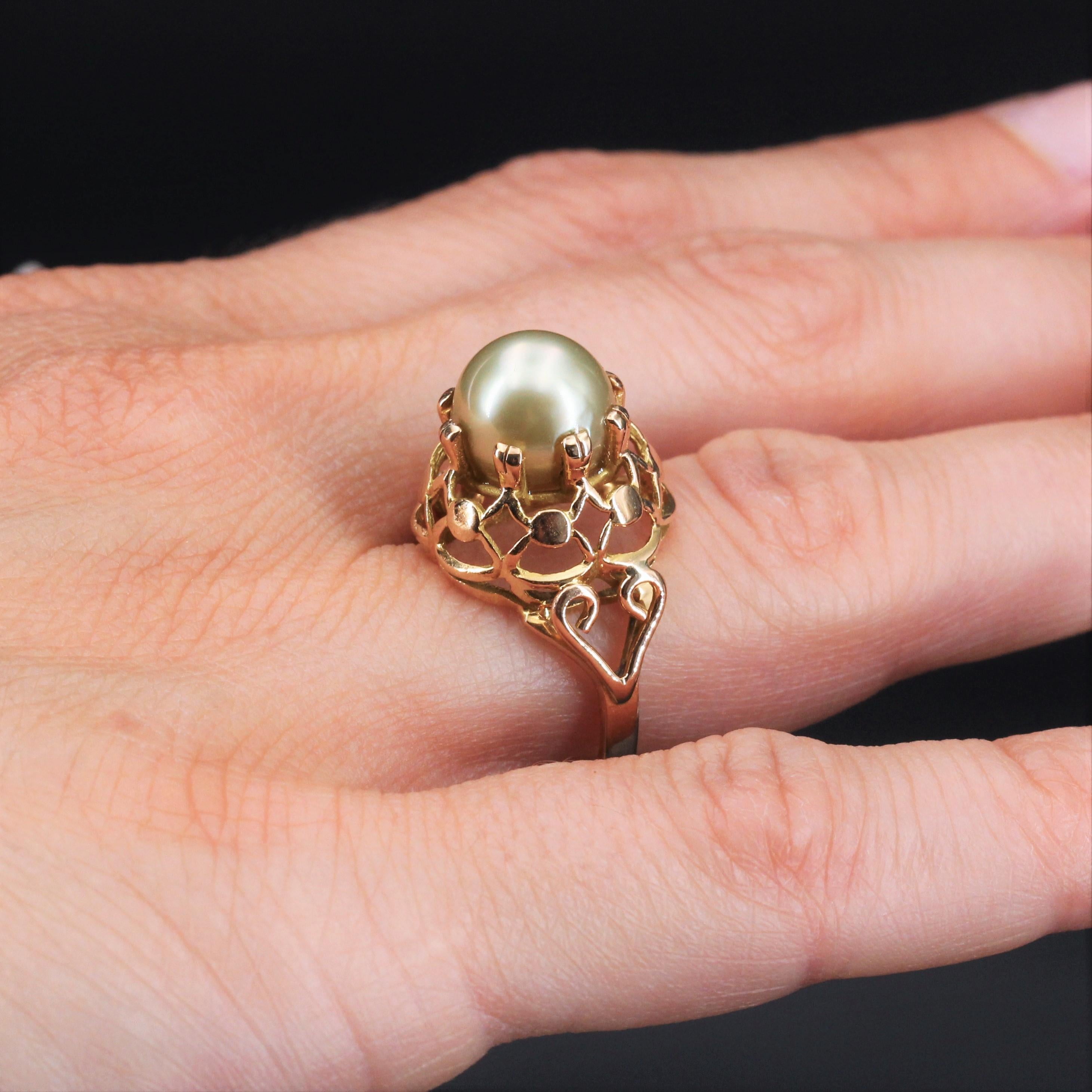 French, 1960s, Gold Pearl 18 Karat Yellow Gold Retro Dome Ring 5
