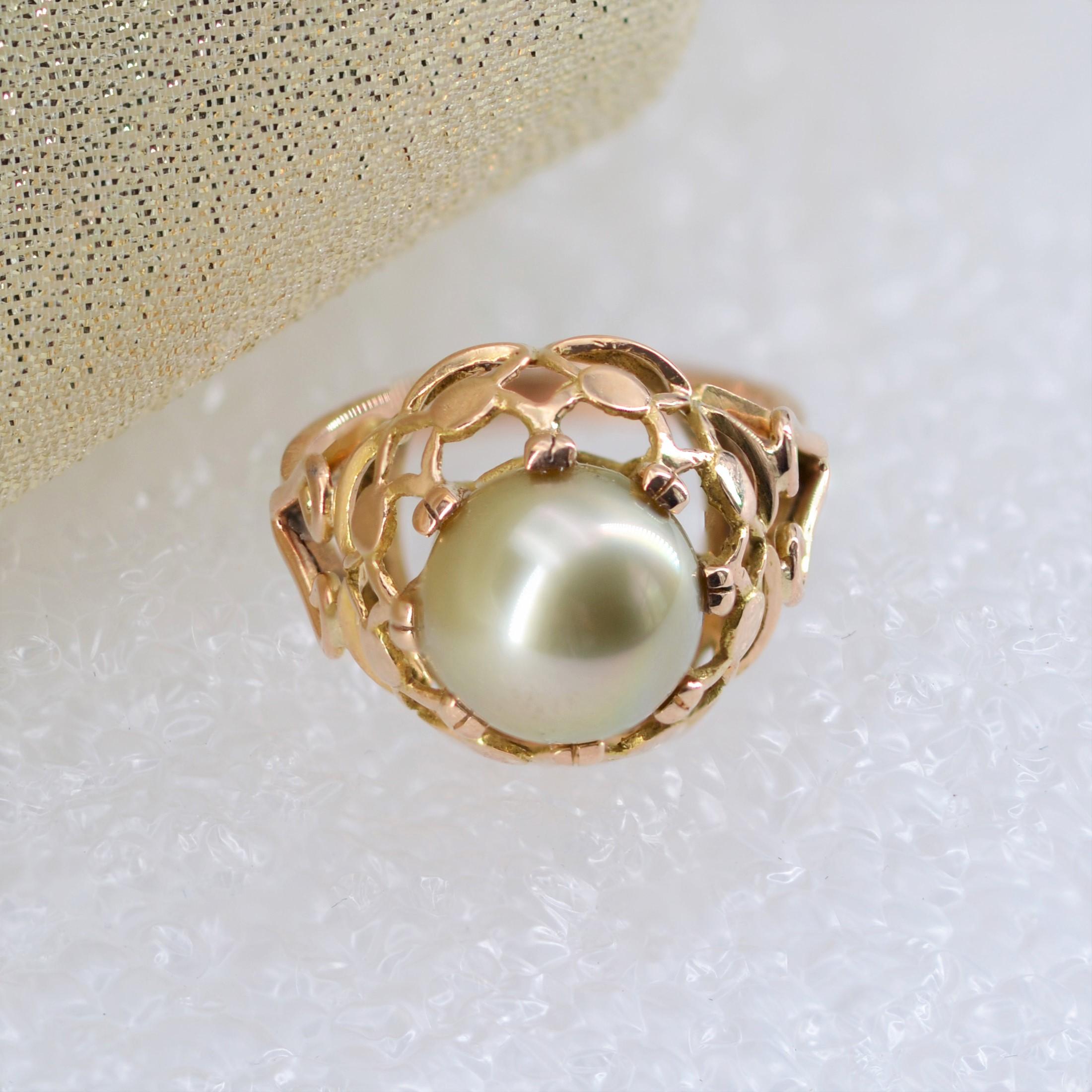 Franzsischer, 1960er Jahre, Retro-Kuppelring aus 18 Karat Gelbgold mit Goldperlen im Zustand „Hervorragend“ in Poitiers, FR