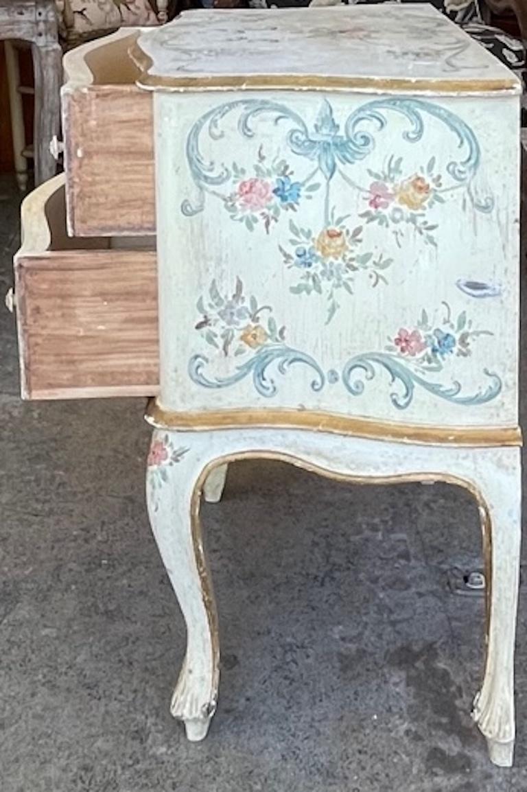 French 1960s Hand Painted 2 Drawer Bow Fronted Chest on Carved Cabroile Legs For Sale 5