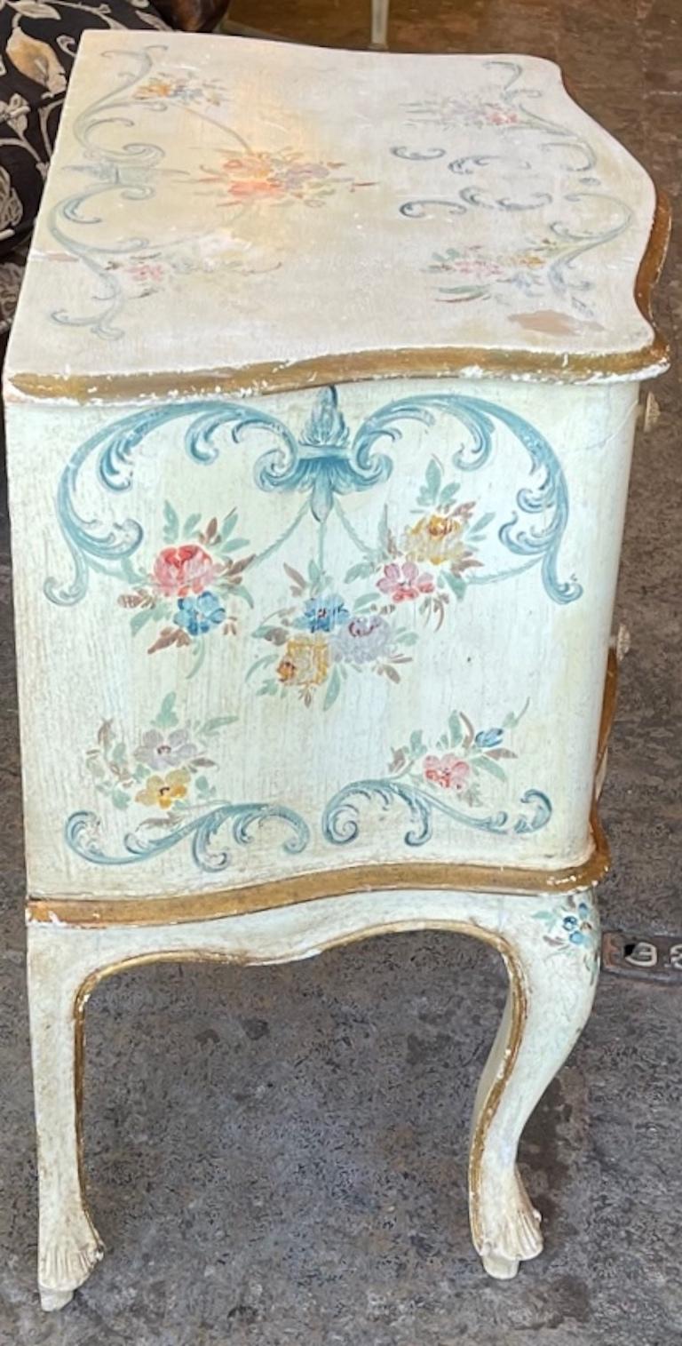 French 1960s Hand Painted 2 Drawer Bow Fronted Chest on Carved Cabroile Legs For Sale 10