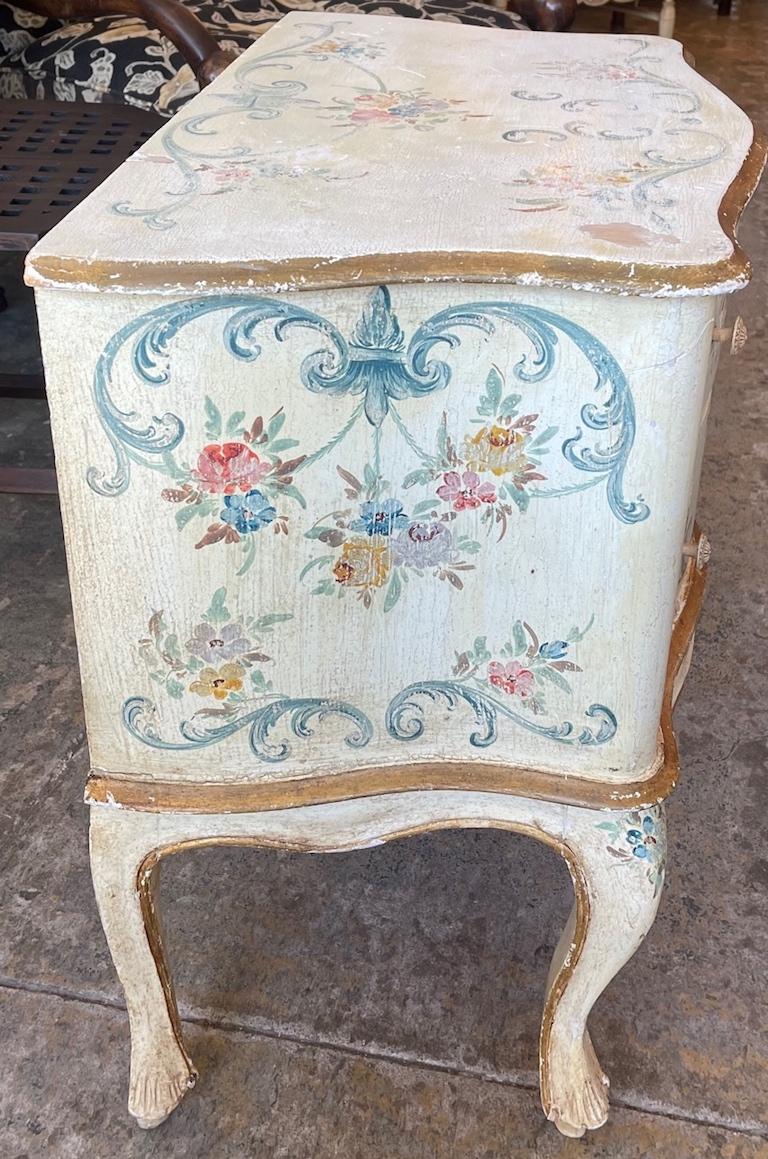 Mid-20th Century French 1960s Hand Painted 2 Drawer Bow Fronted Chest on Carved Cabroile Legs For Sale
