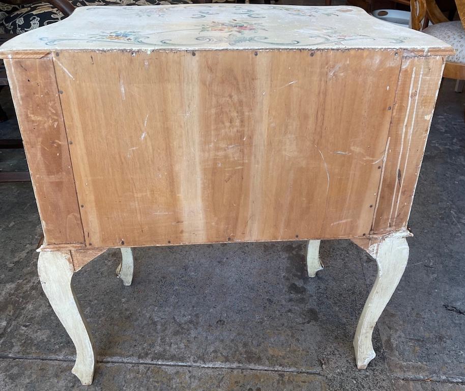 French 1960s Hand Painted 2 Drawer Bow Fronted Chest on Carved Cabroile Legs For Sale 1