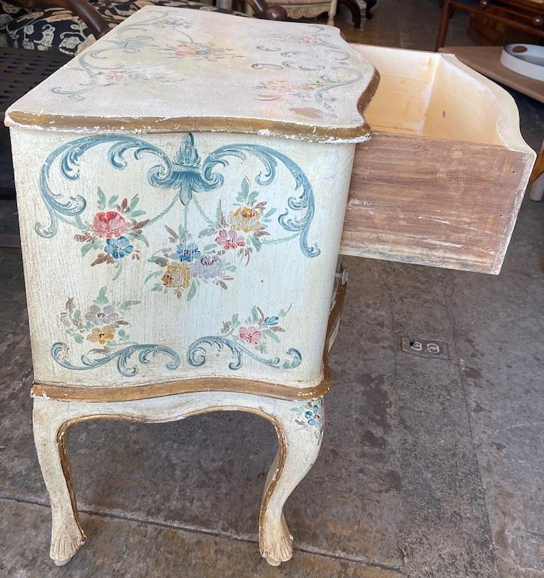 French 1960s Hand Painted 2 Drawer Bow Fronted Chest on Carved Cabroile Legs For Sale 2