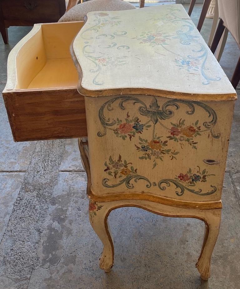 French 1960s Hand Painted 2 Drawer Bow Fronted Chest on Carved Cabroile Legs For Sale 3