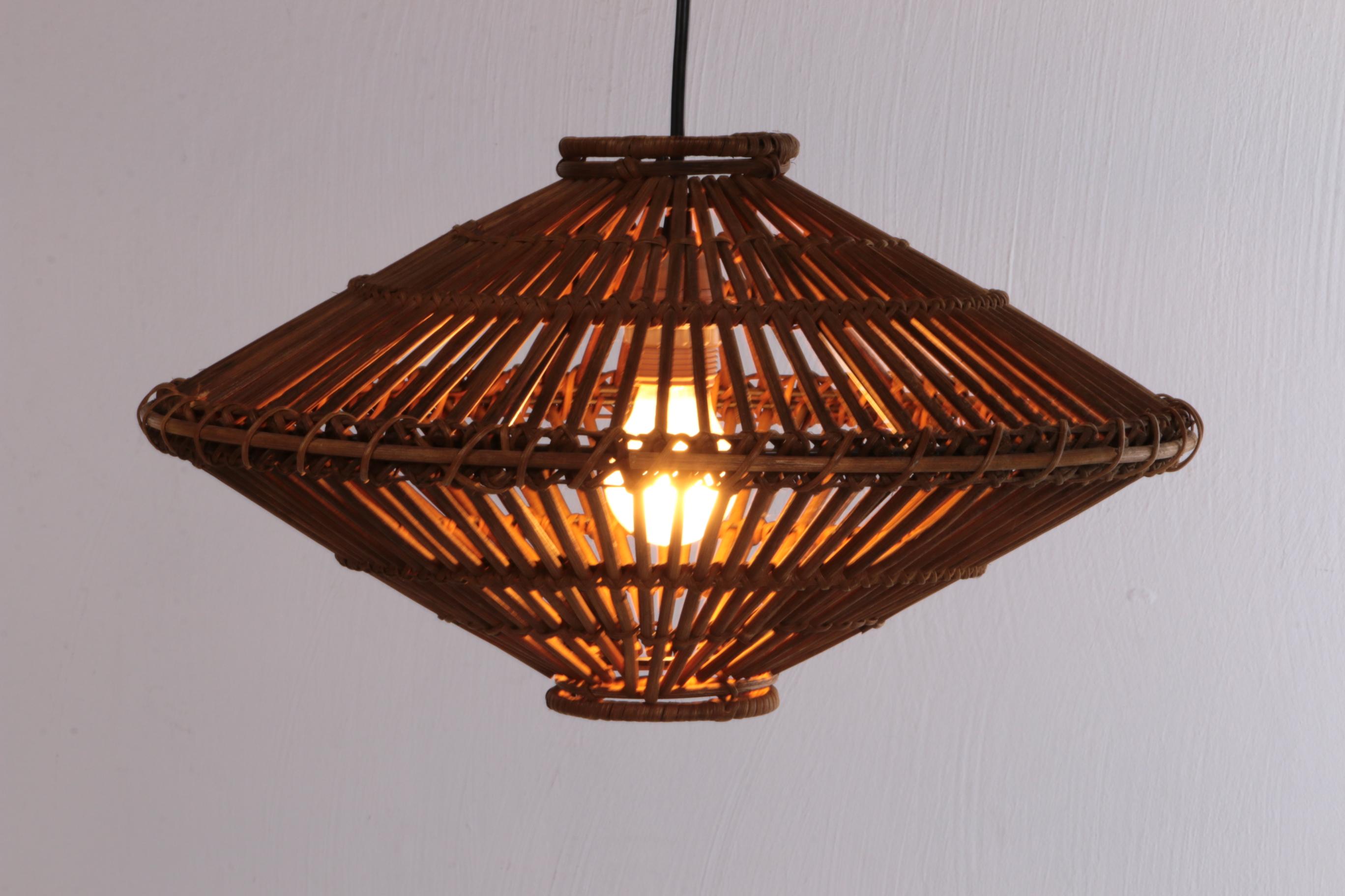 Mid-20th Century French 1960s Hanging Lamp Made of Bamboo For Sale