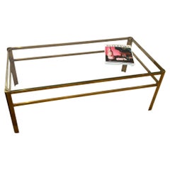 French 1960s Jacques Quinet Style Brass and Glass Coffee Table