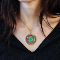 French 1960s Jade Rubies 18 Karat Rose Gold Heart Pendant