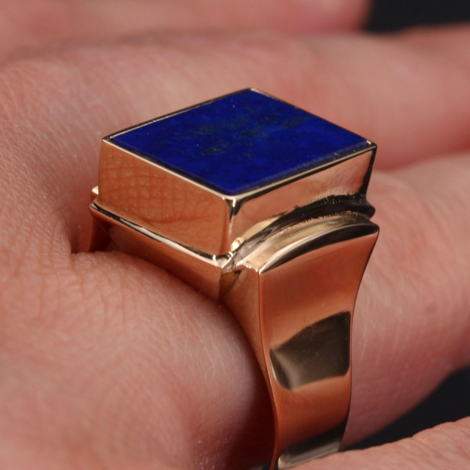 Französischer 1960er Lapislazuli 18 Karat Gelbgold Siegelring 4
