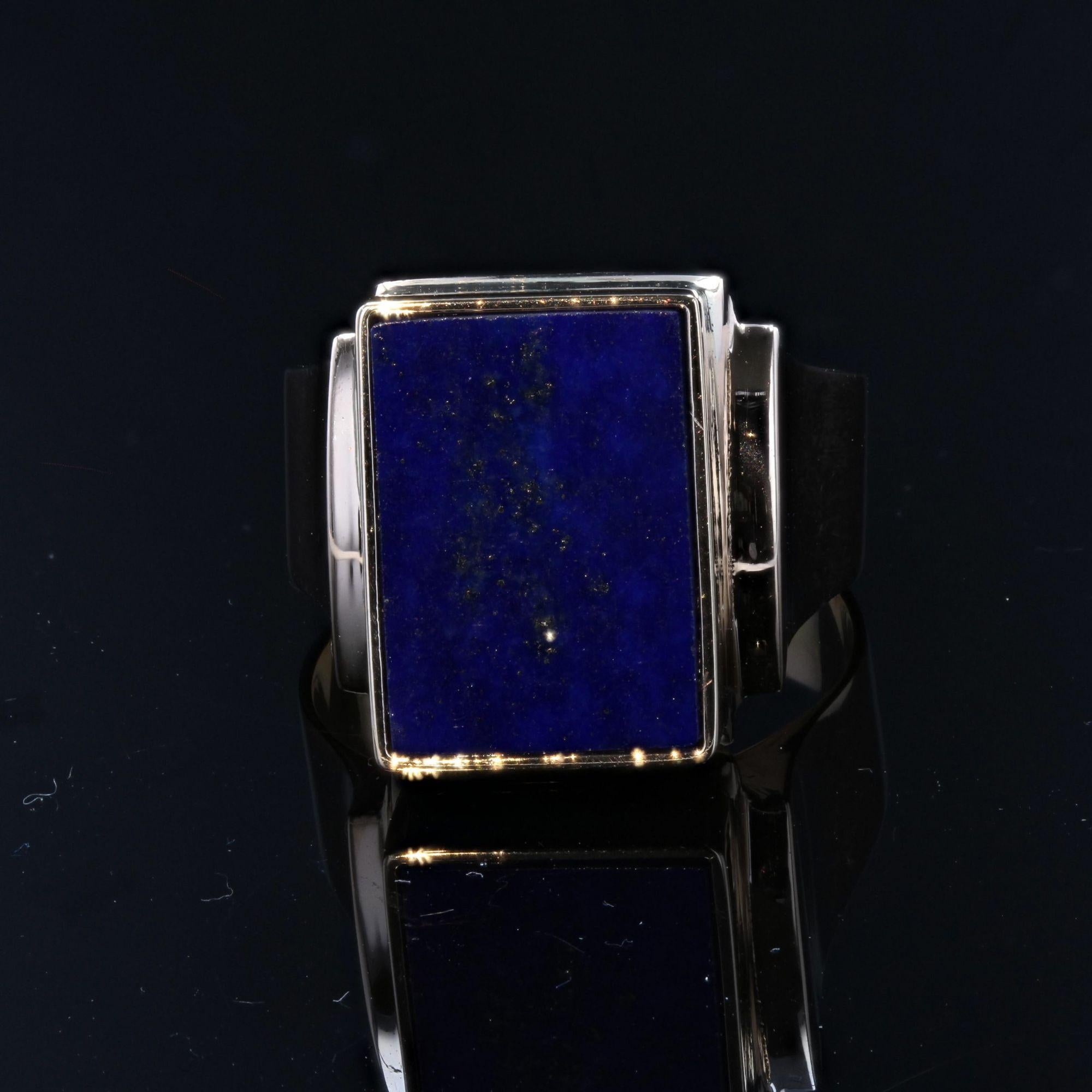 Französischer 1960er Lapislazuli 18 Karat Gelbgold Siegelring 5