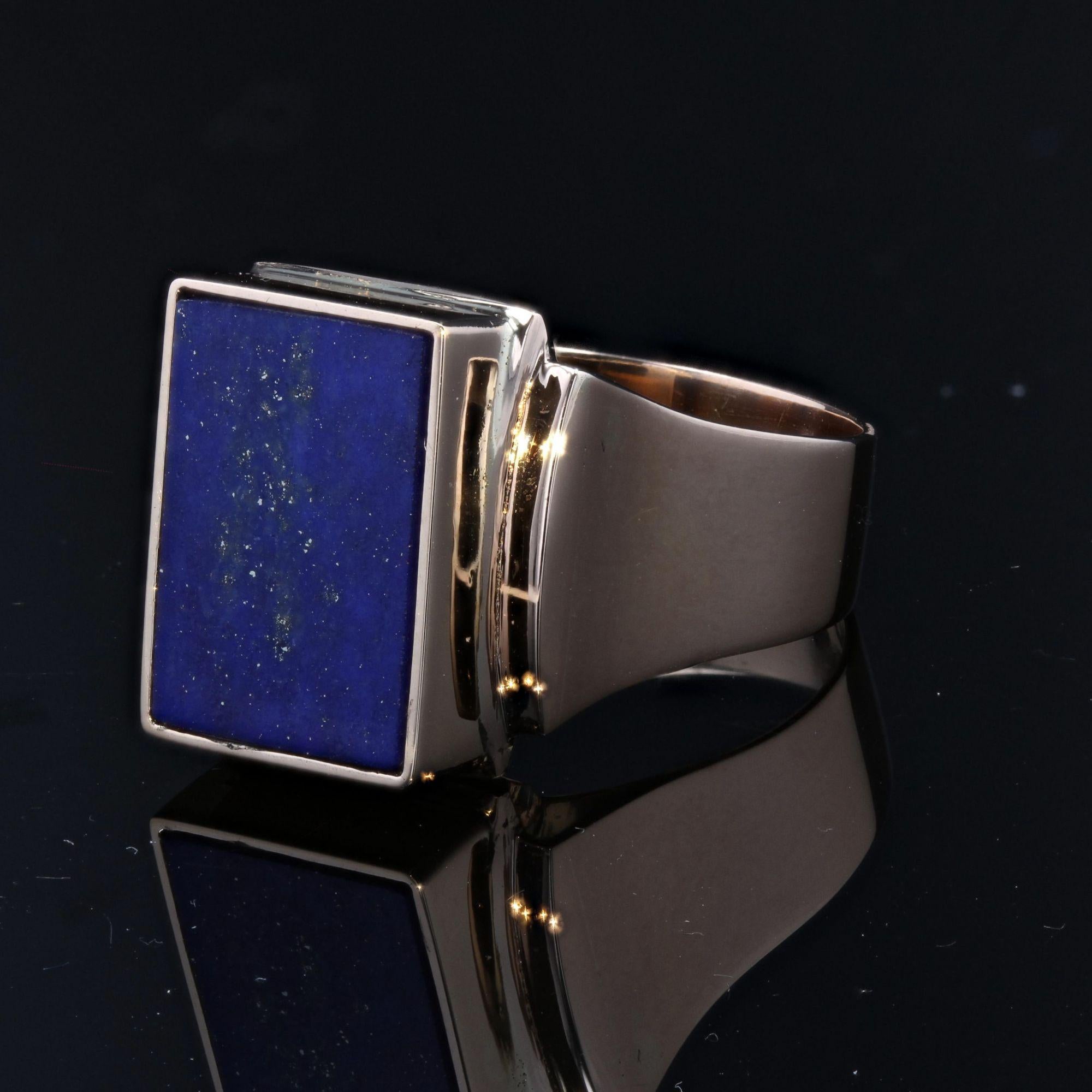 Französischer 1960er Lapislazuli 18 Karat Gelbgold Siegelring 6