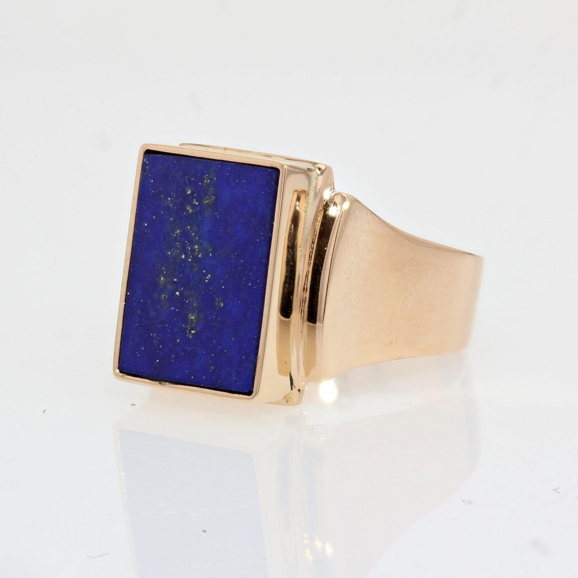 Französischer 1960er Lapislazuli 18 Karat Gelbgold Siegelring (Retro)