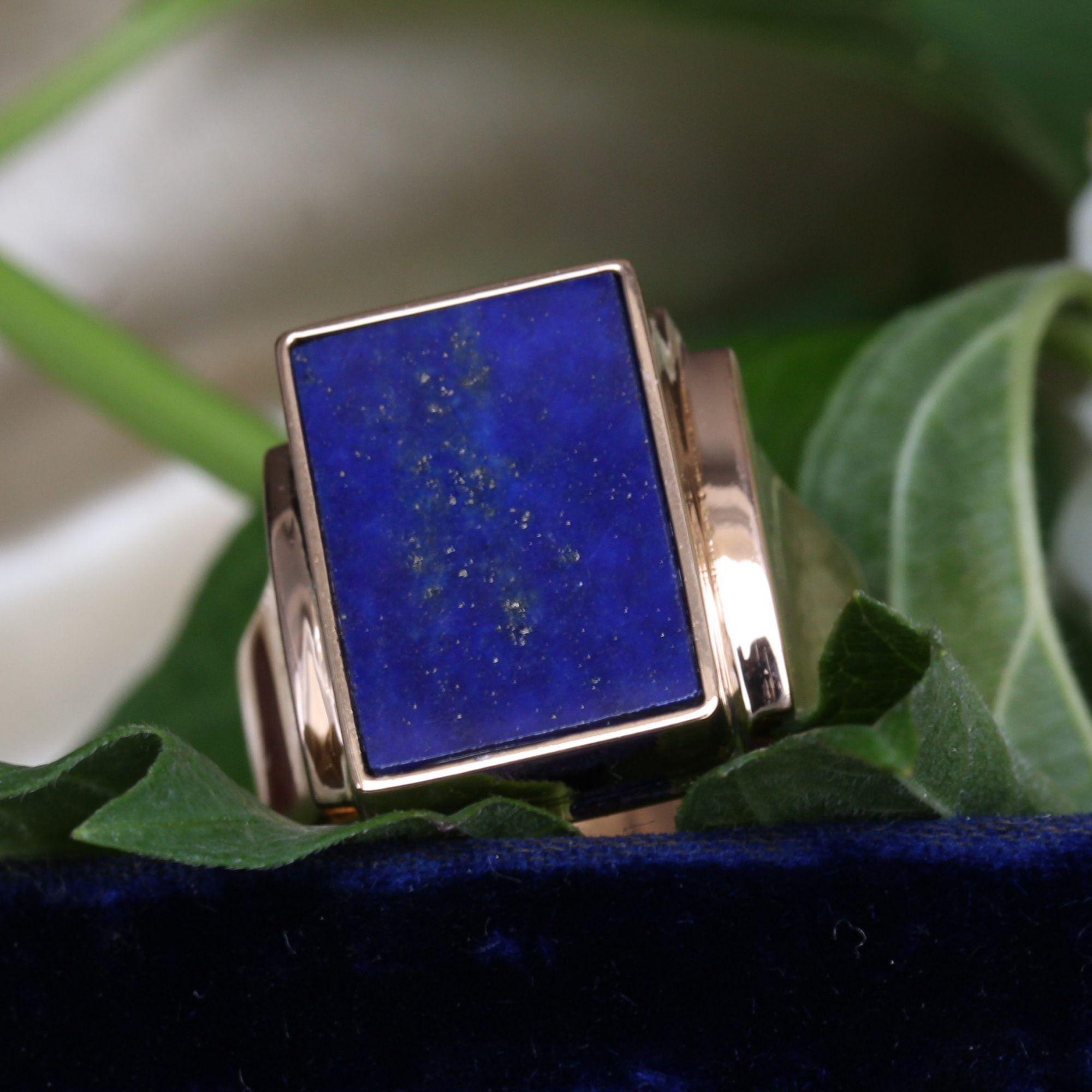 Französischer 1960er Lapislazuli 18 Karat Gelbgold Siegelring 1