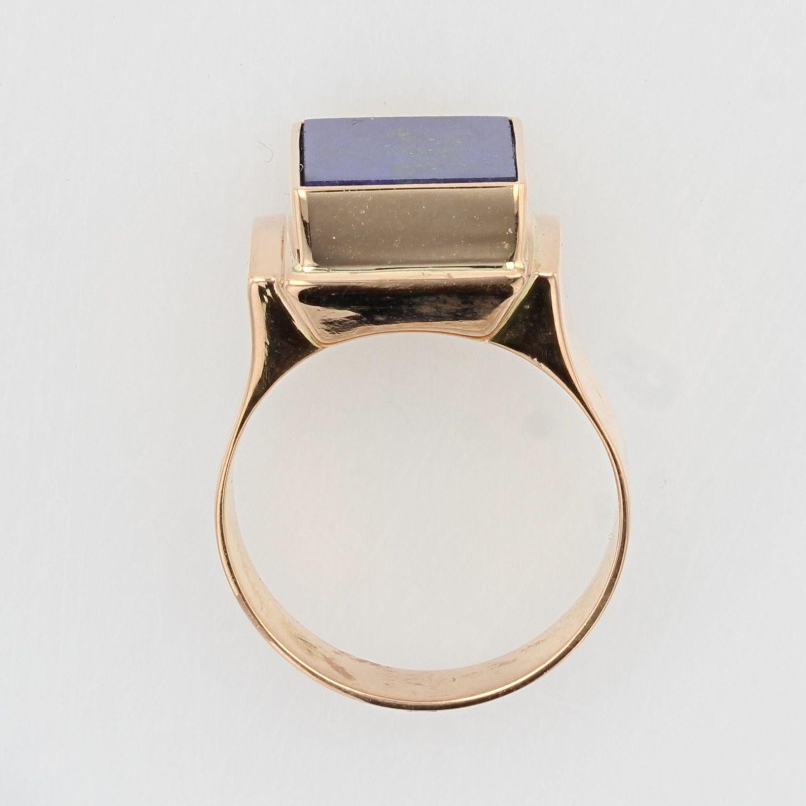 Französischer 1960er Lapislazuli 18 Karat Gelbgold Siegelring 2