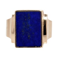 French 1960s Lapis Lazuli 18 Karat Yellow Gold Signet Ring