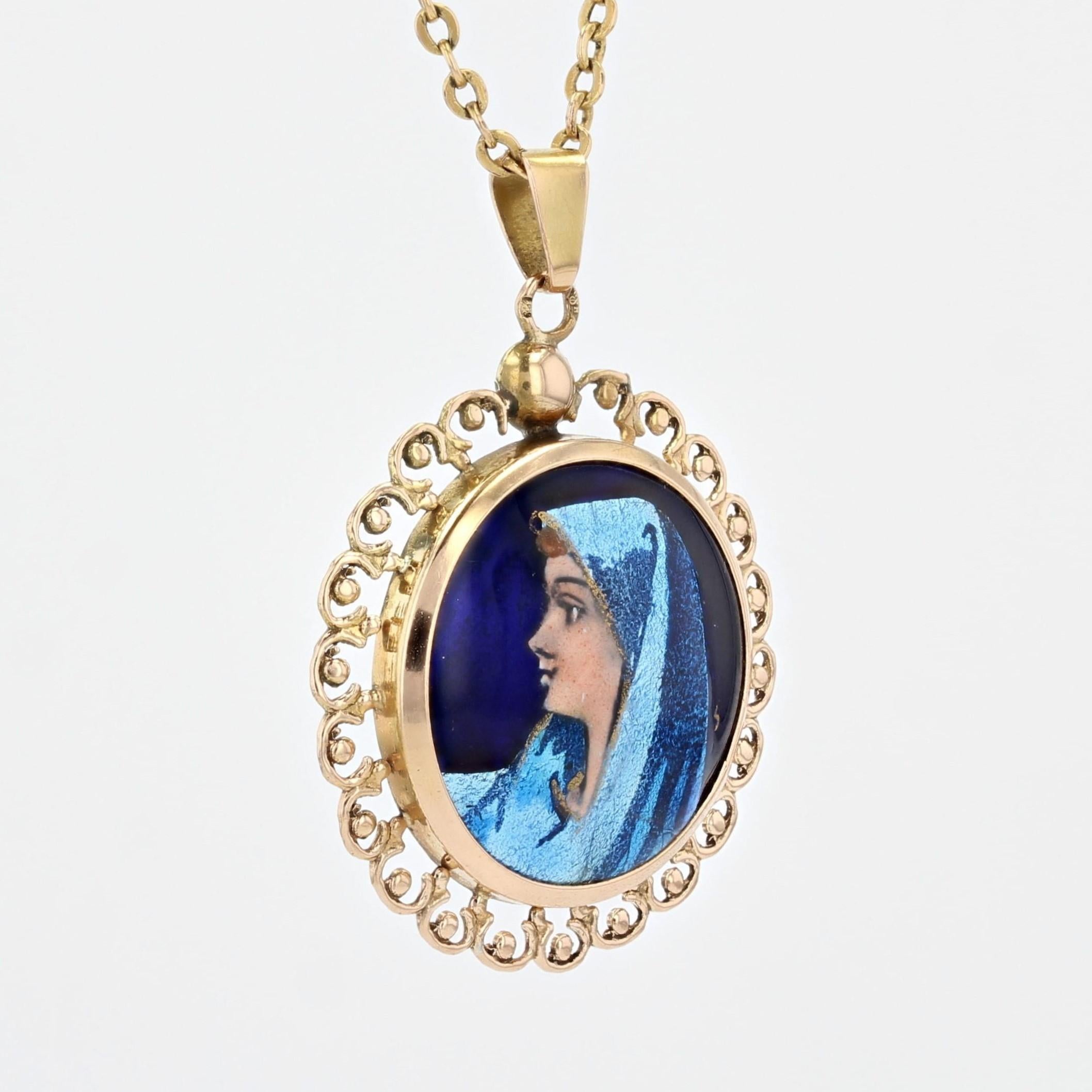 Retro French 1960s Limoges Enamel 18 Karat Rose Gold Pendant