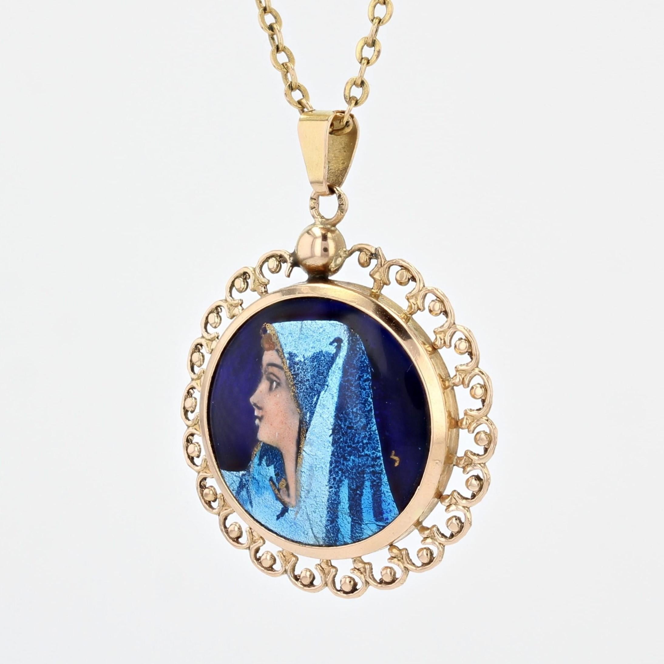 French 1960s Limoges Enamel 18 Karat Rose Gold Pendant In Good Condition In Poitiers, FR