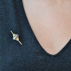 French 1960s Limoges Enamel 18 Karat Yellow Gold Barette Brooch