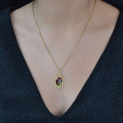 French 1960s Limoges Enamel 18 Karat Yellow Gold Pendant