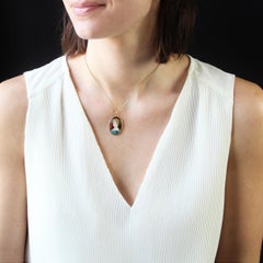 French 1960s Limoges Enamel 18 Karat Yellow Gold Pendant