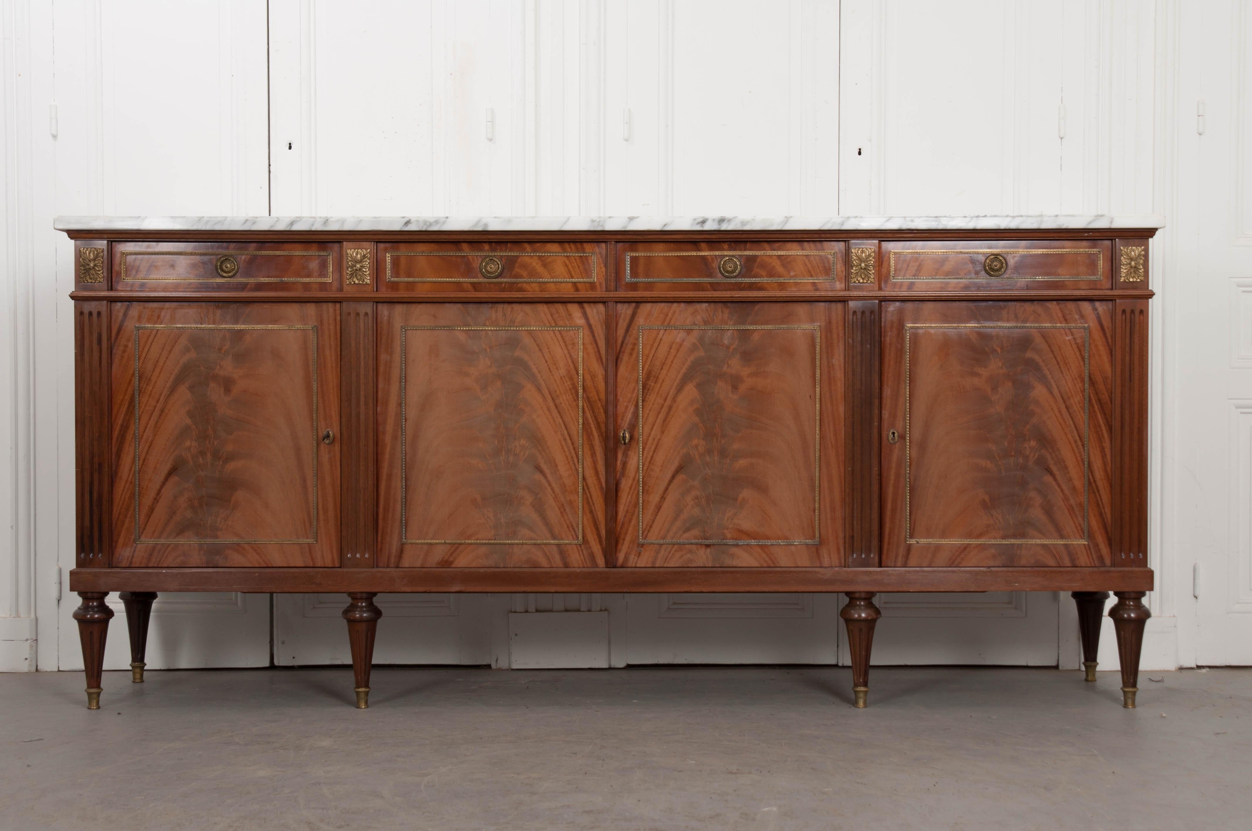 French 1960s Louis XVI-Style Mahogany Enfilade with Marble Top 2