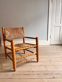French 1960s Lounge Chair With Wicker / Rattan in Seat and Back