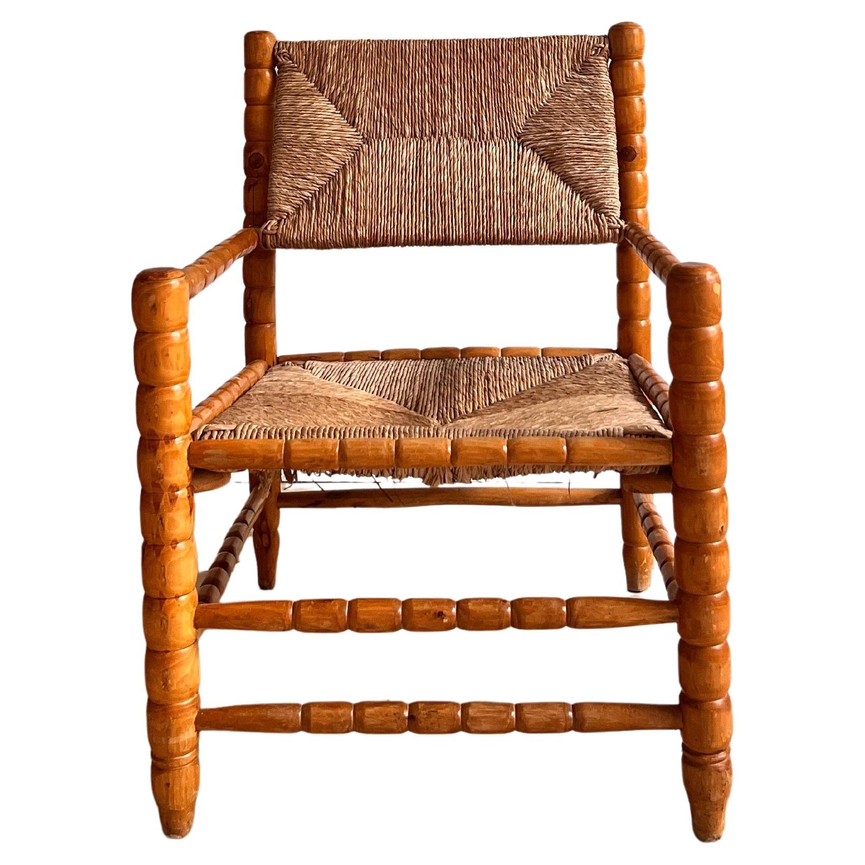 French 1960s Lounge Chair With Wicker / Rattan in Seat and Back