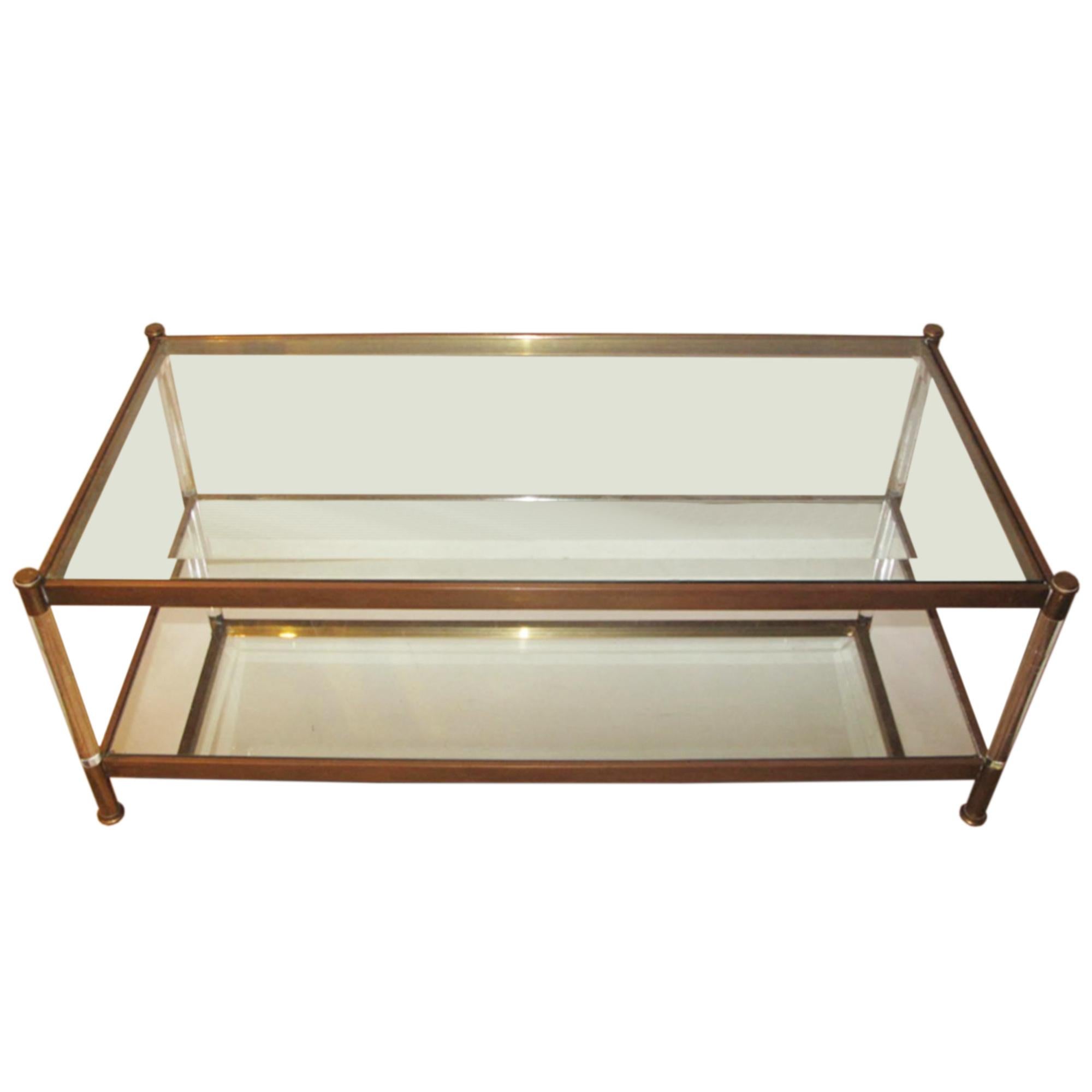 Mid-Century Modern French 1960s Lucite and Brass Coffee Table