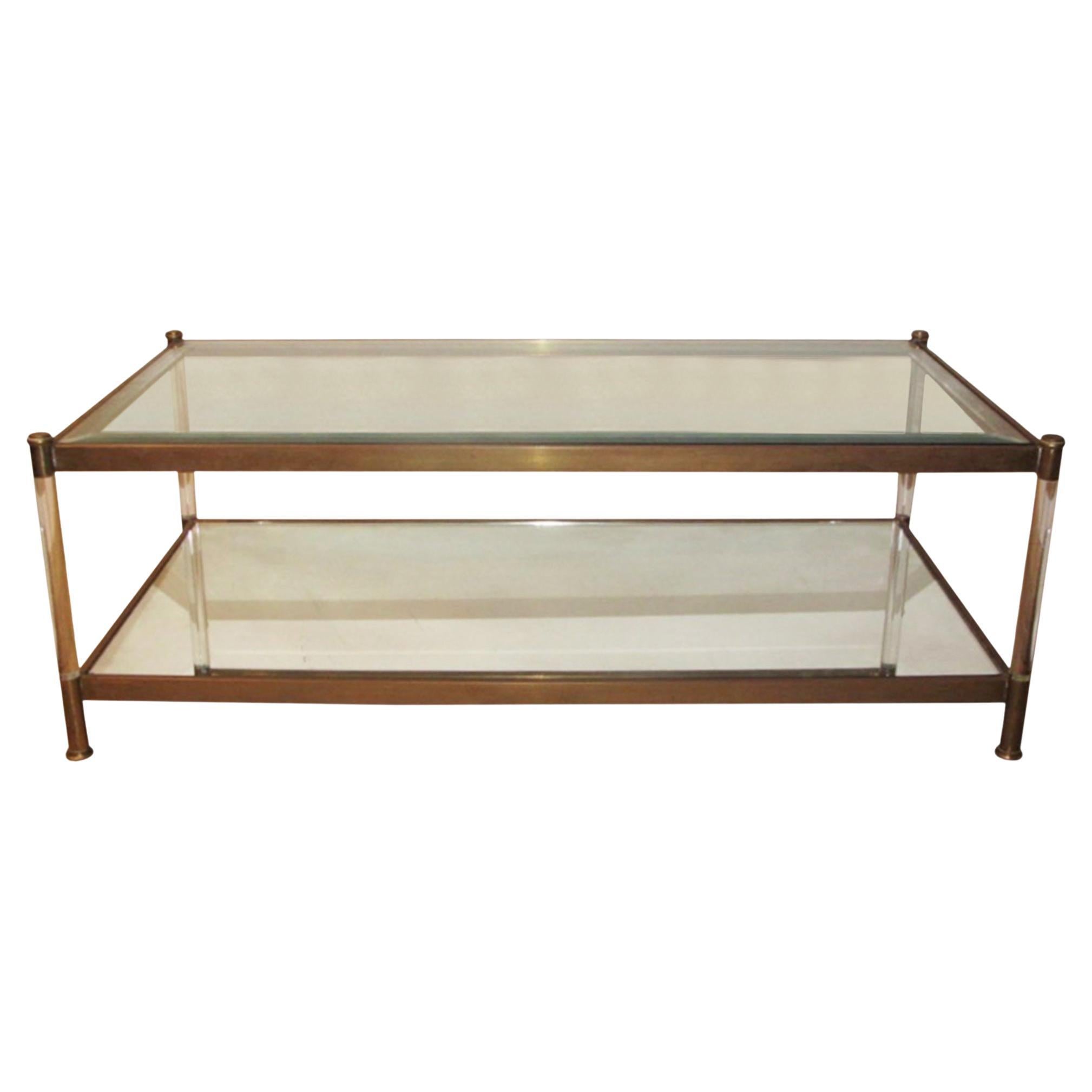 French 1960s Lucite and Brass Coffee Table