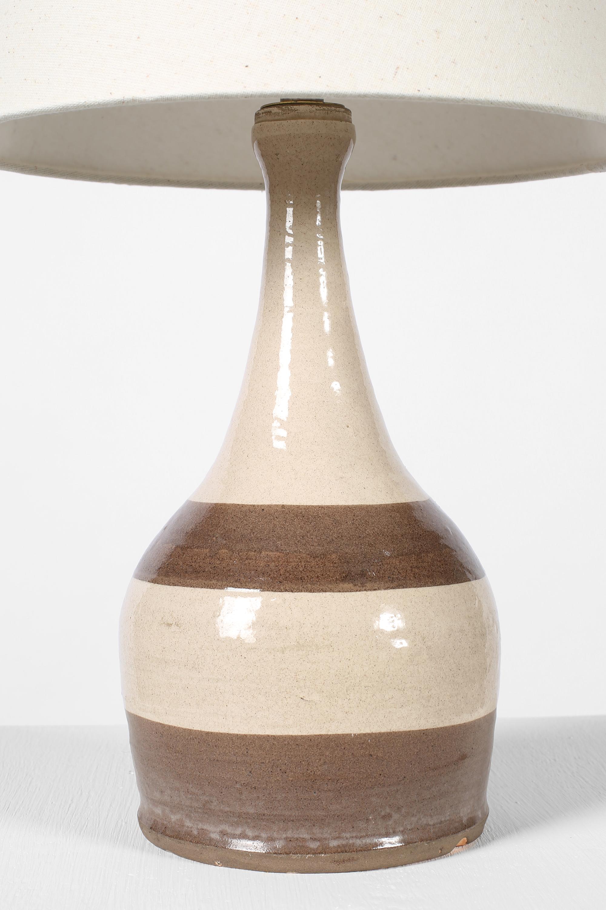 20th Century French 1960s Midcentury Marais Banded Terracotta Table Lamp For Sale