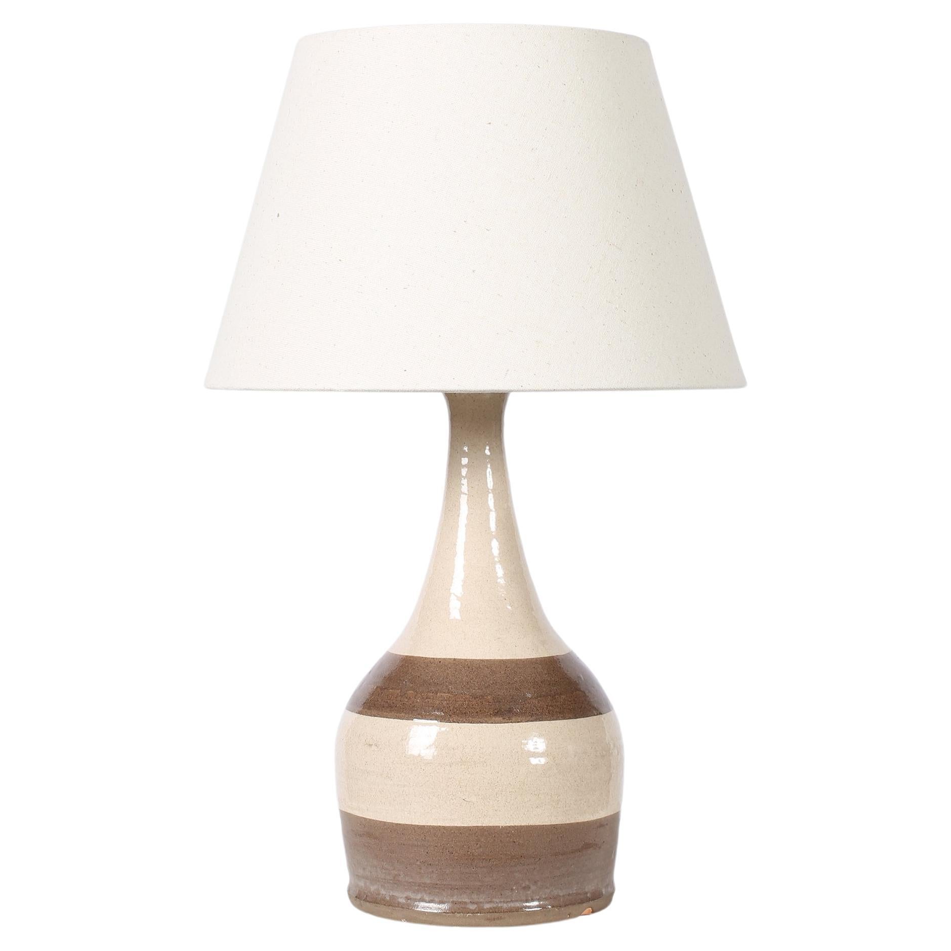 French 1960s Midcentury Marais Banded Terracotta Table Lamp For Sale